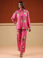 Pink Floral Print Relaxed Shirt and Trousers Co-ords Set - SanskrutiHomes