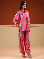 Pink Floral Print Relaxed Shirt and Trousers Co-ords Set - SanskrutiHomes
