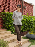 White Shirt Collar Pure Cotton Shirt Printed Co-ords Set for Women - SanskrutiHomes
