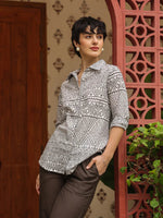 White Shirt Collar Pure Cotton Shirt Printed Co-ords Set for Women - SanskrutiHomes