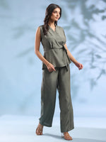 Grey Crossover Solid Winter Co-ord Set for Women - SanskrutiHomes