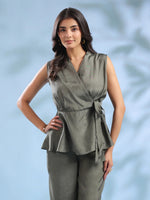 Grey Crossover Solid Winter Co-ord Set for Women - SanskrutiHomes