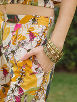 White Printed Cotton V-Neck Co-Ord Set for Women - SanskrutiHomes