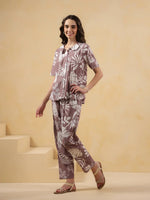 Lavender Shirt Collar Pure Cotton Printed Night Suit for Women - SanskrutiHomes