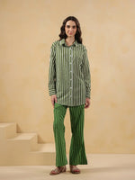 Green Striped Printed Co-ord Set for Women - SanskrutiHomes