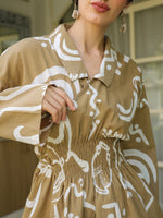 Olive Cotton Printed Shirt Collar Dress for Women - SanskrutiHomes