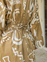 Olive Cotton Printed Shirt Collar Dress for Women - SanskrutiHomes