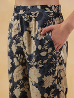Navy Blue Shirt Collar Silk Blend Printed Co-ords Set for Women - SanskrutiHomes
