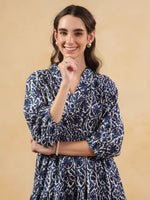 Blue Floral Printed Cotton Printed Dress - SanskrutiHomes