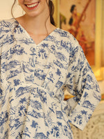White V-Neck Pure Cotton Top Printed Co-ords Set for Women - SanskrutiHomes