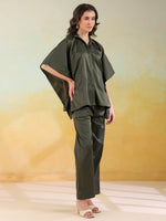 Olive Color Shirt Collar Denim Co-ords Set for Women - SanskrutiHomes