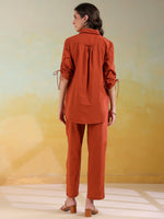 Rust Color Shirt Collar Solid co-ords set for women - SanskrutiHomes