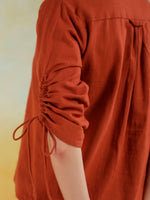 Rust Color Shirt Collar Solid co-ords set for women - SanskrutiHomes
