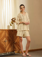 Cream Color Solid Cotton Blend Co-ords Set for Women - SanskrutiHomes