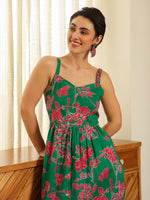 Grey Cotton Printed Sweetheart Neck Dress for Women - SanskrutiHomes