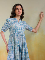 Blue Color Geometric Printed Cotton dress for women - SanskrutiHomes