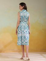 Sea Green Color Abstract Printed Cotton dress for women - SanskrutiHomes