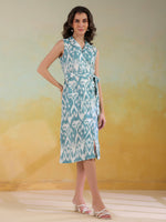 Sea Green Color Abstract Printed Cotton dress for women - SanskrutiHomes