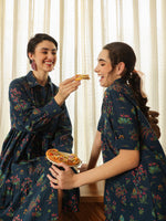 Blue Color V-Neck Printed co-ords set for women - SanskrutiHomes