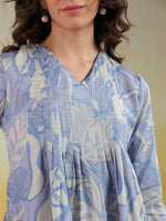 Blue Color V-Neck Printed co-ords set for women - SanskrutiHomes