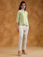 Green Color V-Neck Printed Co-ords Set for Women - SanskrutiHomes
