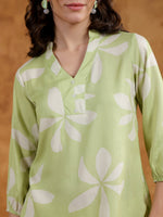 Green Color V-Neck Printed Co-ords Set for Women - SanskrutiHomes