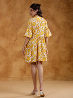 White Round Neck Printed Dress for Women - SanskrutiHomes