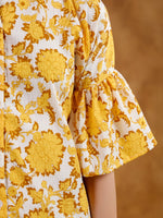 White Round Neck Printed Dress for Women - SanskrutiHomes