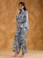 White Shirt Collar Pure Cotton Printed Co-ords Set for Women - SanskrutiHomes