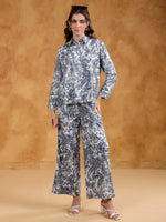 White Shirt Collar Pure Cotton Printed Co-ords Set for Women - SanskrutiHomes