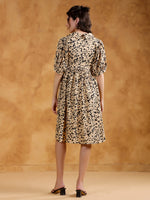 Beige Color Floral Printed Viscose Rayon dress for women - SanskrutiHomes