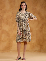 Beige Color Floral Printed Viscose Rayon dress for women - SanskrutiHomes