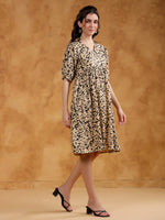 Beige Color Floral Printed Viscose Rayon dress for women - SanskrutiHomes