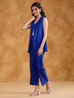 Blue Color V-Neck Solid co-ords set for women - SanskrutiHomes