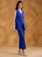 Blue Color V-Neck Solid co-ords set for women - SanskrutiHomes