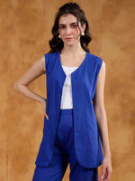 Blue Color V-Neck Solid co-ords set for women - SanskrutiHomes