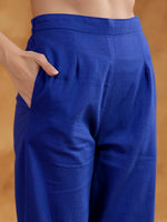 Blue Color V-Neck Solid co-ords set for women - SanskrutiHomes