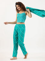 Turquoise Bhandej Cotton 3 peice Co-ord set - SanskrutiHomes