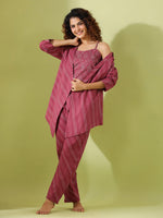 MYSTIC MAROON Bhandej Cotton 3 peice Co-ord set - SanskrutiHomes