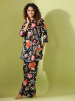 Black floral print loungewear set - SanskrutiHomes
