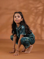 Green Round Neck Floral Printed Kids Night Suit Set - SanskrutiHomes