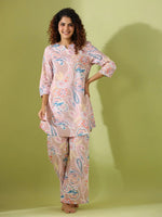 Beige Paisley print loungewear set - SanskrutiHomes