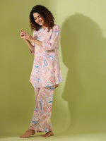 Beige Paisley print loungewear set - SanskrutiHomes