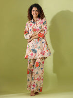 Beige Printed pure cotton co-ord set - SanskrutiHomes