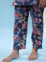 Blue Flower Printed Night Suit Set - SanskrutiHomes