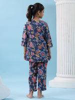 Blue Flower Printed Night Suit Set - SanskrutiHomes