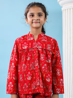 Red Floral Cotton Night Suit for Kids - SanskrutiHomes