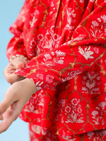 Red Floral Cotton Night Suit for Kids - SanskrutiHomes