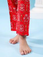 Red Floral Cotton Night Suit for Kids - SanskrutiHomes
