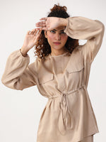Women Beige modal co-ord set - SanskrutiHomes